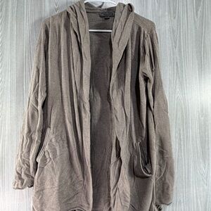 Barefoot Dreams Cozychic Ultra Lite Open Front Hooded Cardigan Beige Women’s M